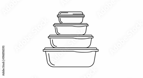Stack of four nesting food storage containers with lids, black outline