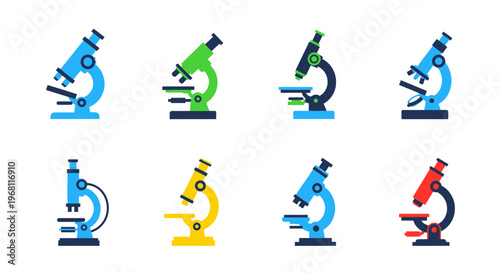 Colorful Microscope Illustrations: Vector Graphics of Science and Scientific Instruments