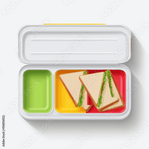Modern Lunchbox With Sandwiches And Dip