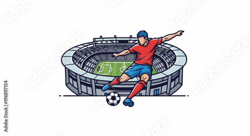 Soccer player kicks ball in stadium