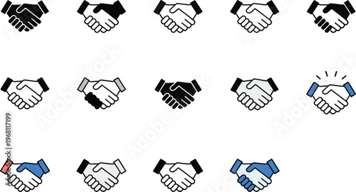 Handshake icon set business partnership agreement cooperation trust deal symbols in flat outline and colored styles isolated vector illustration for corporate branding