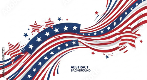 Dynamic abstract background with flowing red and white stripes and blue stars evoking patriotic american themes and celebratory motion perfect for national holidays and events