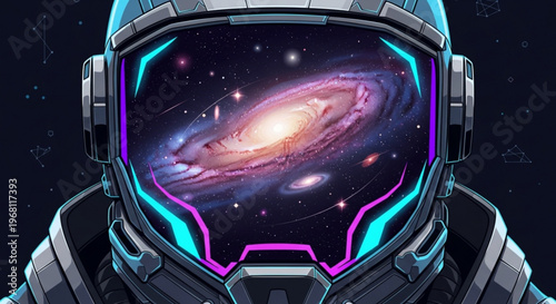 Astronaut in space suit with galaxy view helmet visor space exploration concept