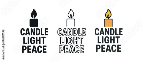 Candle light peace icon set. candle, flame, memorial, vigil, serenity, meditation, calm, spirituality. line, flat and colored vector icon set.