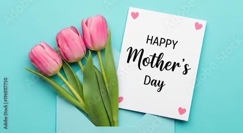 Happy mother's day card with pink tulips a celebration of moms and love