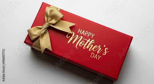 Happy mother's day gift red present with gold ribbon celebrate mom