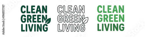 Clean green living icon set. healthy home, eco lifestyle, sustainable habits, gardening, natural. outline flat and colored vector illustration.