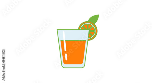 Fresh orange juice glass illustration with a citrus slice for refreshing summer drinks