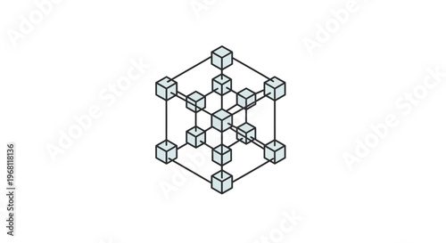 Geometric network illustration of interconnected cubes representing data organization and structure