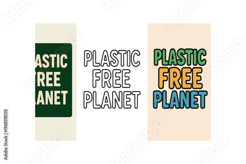 Plastic free planet hand drawn text style. lettering, plastic-free movement, ocean protection, reduce single-use plastics. flat vector illustration.