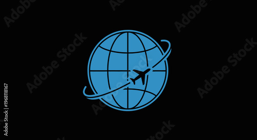 Global air travel and exploration concept with airplane and planet on dark backdrop