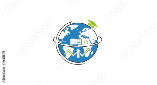 Global education and growth concept illustration with academic graduation elements