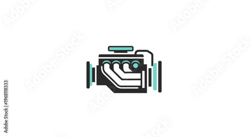 Graphic illustration of a car engine featuring a modern and minimalist design approach