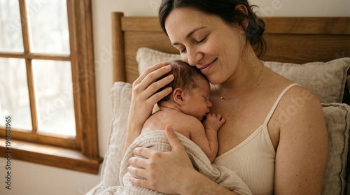 Mother holding and kissing her baby.