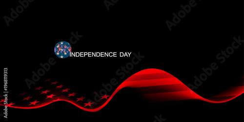 Independence Day. Isolated wavy stripe with the silhouette of the American flag on a black background.