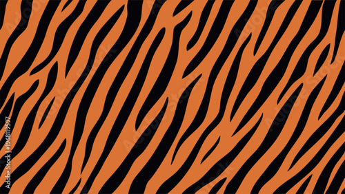 A striking pattern of bold orange and black stripes fills the frame.