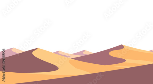 Desert dunes illustration, minimalist art depicting a landscape of sand mountains under sunlight
