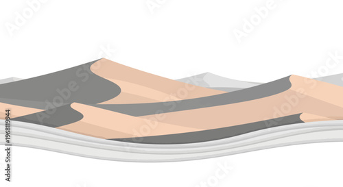 Desert landscape illustration showing sand dunes and stylized graphical representation