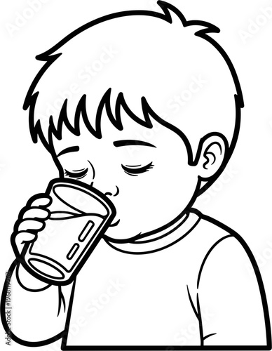 Boy drinking from a glass.