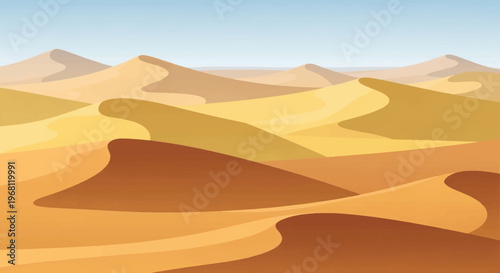 Desert landscape illustration with stylized dunes and clear sky showcasing an arid environment