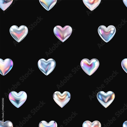 3d heart seamless pattern on black background