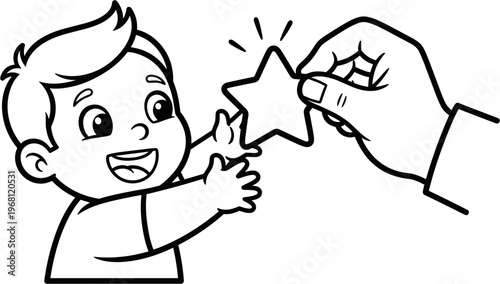 Boy reaching for a star shape.