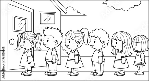 Group of children standing in line.
