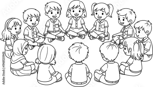 Group of children sitting in circle.
