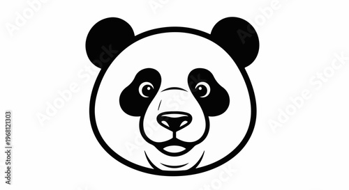 Stylized black and white illustration of a panda's face with big eyes