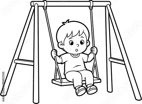 Little boy sitting on swing set 1.