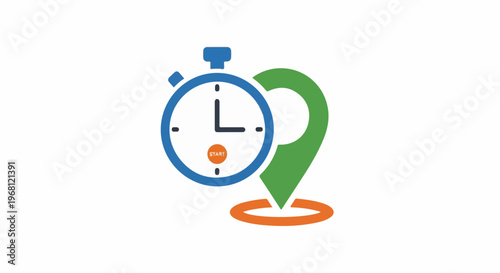 Stopwatch and location pin symbolizing speed and direction