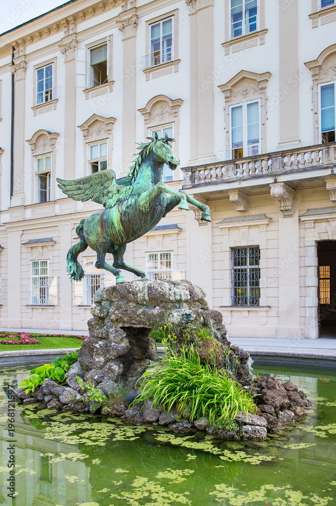 Obraz premium fountain and Pegasus statue in Mirabell garden in Salzburg