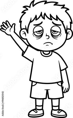 Sad boy waving goodbye alone.