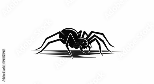 Stylized black spider with eight legs, poised to move