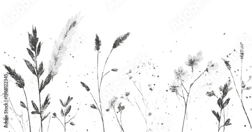 Photocopy flowers vhorizontal background. Punk dot spring floral poster, cover, card collage design. Vector illustration