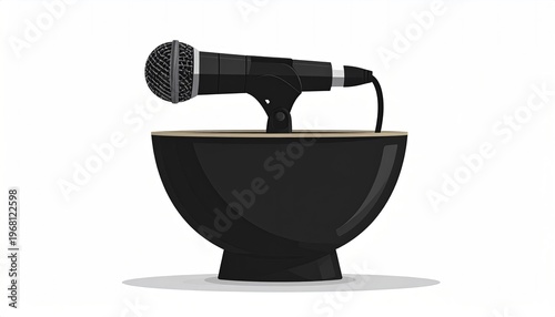 Black microphone on a podium, vector illustration, recording concept.