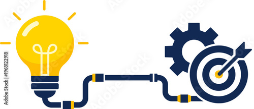 Idea Connection to Execution Icon with Lightbulb Pipeline and Target Achievement