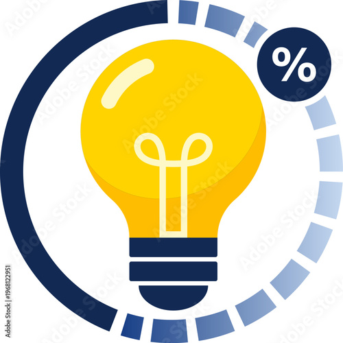 Idea Progress Icon with Lightbulb and Percentage Indicator for Performance Growth