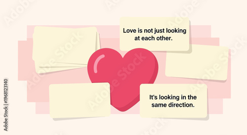 Pink Heart Shape with Quotes and Blank Notes, Love Concept Graphic