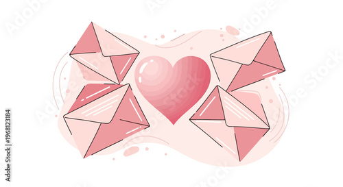 Pink Heart Surrounded by Envelopes, Love Letters, Valentine's Day, Romantic Correspondence