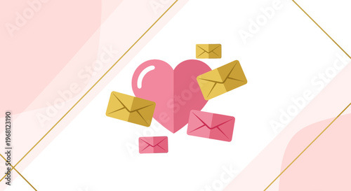 Pink Heart surrounded by Envelopes, Love Letters, Valentine's Day, Romance, Communication