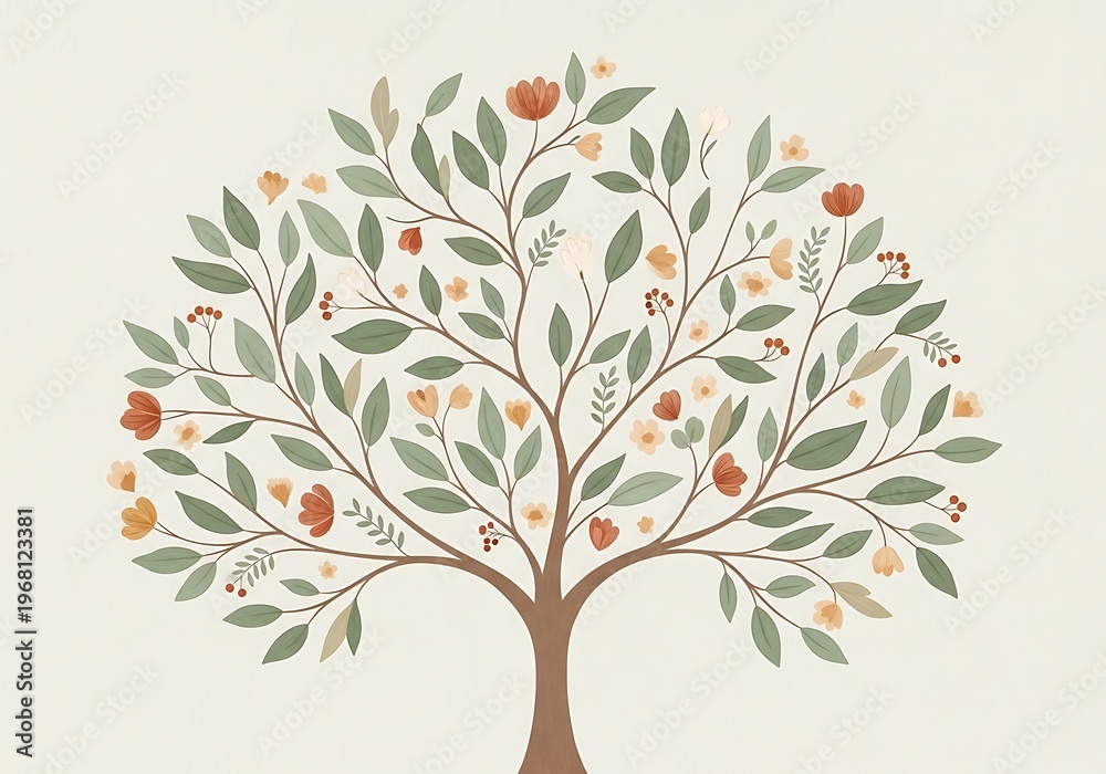 Obraz premium A tree with colorful leaves and flowers
