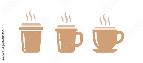 Simple monochrome hot drink cup symbols in vector style.