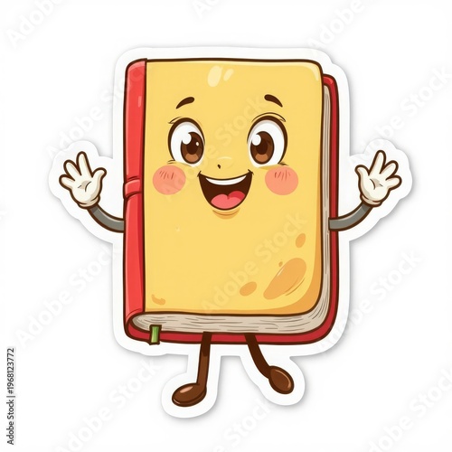 a book character with a face, arms, and legs, on a white background. Waving its arms joyfully. for logos, icons, and children's content, schools, libraries, and children's education
