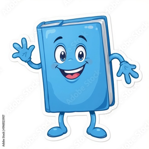 a book character with a face, arms, and legs, on a white background. Waving its arms joyfully. for logos, icons, and children's content, schools, libraries, and children's education