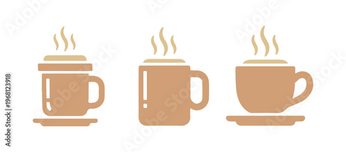 Minimalist hot drink cup icon pack in solid single color.