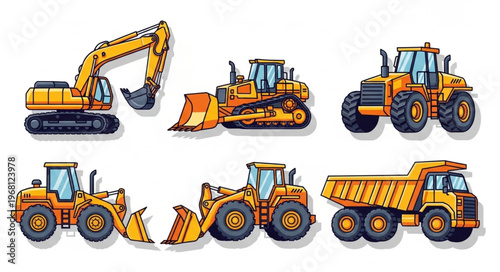 Collection of Construction Vehicles and Heavy Machinery.