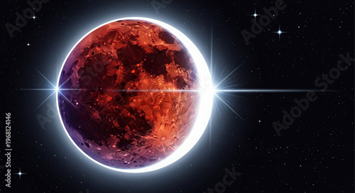 Blood Moon Lunar Eclipse in Outer Space.
