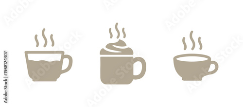 Collection of single-color hot beverage cup vector icons.