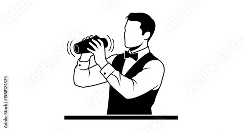 Bartender shaking cocktail in a shaker.